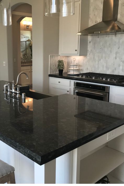 Black Counter Top Kitchen Granite, Black Pearl Granite Countertops Kitchen, Black Stone Kitchen, Black Granite Island, Black Pearl Granite Countertops, Black Quartz Kitchen Countertops, Black Granite Countertops Kitchen, Black Granite Kitchen Countertops, Black Pearl Granite