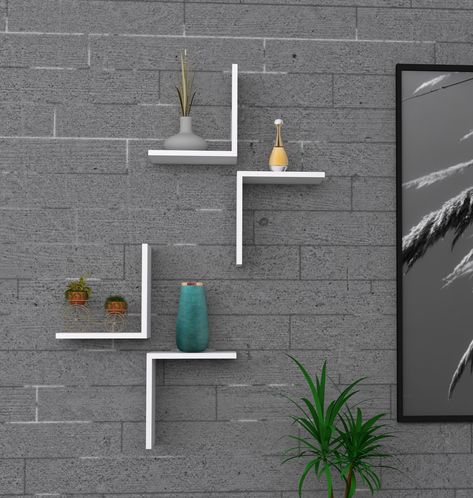 East Urban Home 4 Piece Floating Shelf | Wayfair Unique Wall Shelves Modern Interiors, Wall Showcase Design, White Wall Shelf, Float Shelf, Ikea Lack Shelves, White Wall Shelves, Modern Floating Shelves, Modern Wall Shelf, Regal Design