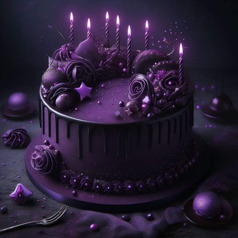 Gothic Cake, Purple Cakes Birthday, Skull Cake, 50th Cake, Purple Food, Purple Cakes, New Year's Cake, 16 Birthday Cake, Purple Birthday