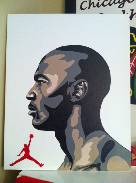 Michael Jordan. Acrylic paint on white canvas. Sports Illustrations Art, Jordan Painting, Sports Illustrations Design, Michael Jordan Art, Nba Art, Scottie Pippen, Jordan Logo, Basketball Art, Sport Illustration