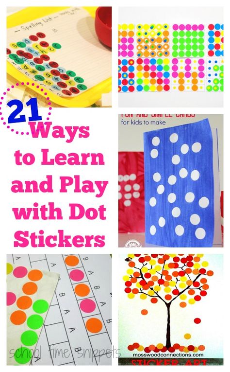 What kiddo doesn't love dot stickers?  They are very versatile and great for fine motor skills-- great list of 21 activities to play and learn using dot stickers! Sticker Dot Activities, Dot Sticker Activities For Toddlers, Sticker Activities For Toddlers, Dot Sticker Activities, Stickers Activity, Sticker Activities, Sticker Crafts, Preschool Skills, Preschool Fine Motor Activities