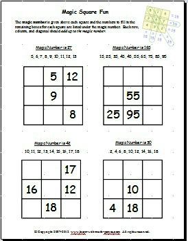 Magic Square Worksheets Are Fun And Help Kids Buld Math Skills. Magic Squares Math, Teach Addition, Math Night, Math Enrichment, Math Magic, Math Puzzles, Math Challenge, Magic Squares, Fractions Worksheets