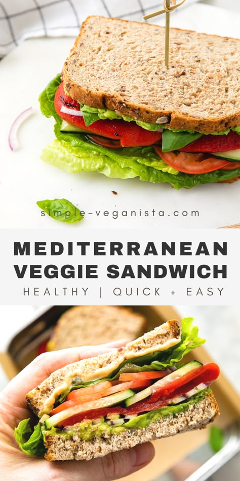 Sandwich Recipes For Lunch, Mediterranean Veggie Sandwich, Veggie Sandwich Recipes, Hummus Avocado, I Lost 100 Pounds, Vegetarian Sandwich Recipes, Vegan Sandwich Recipes, Recipes For Lunch, Mediterranean Diet Recipes Dinners