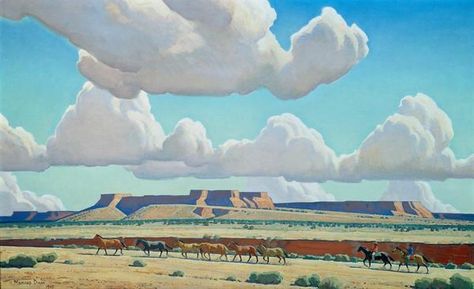 Maynard Dixon created "Wide Lands of the Navajo," an oil painting on canvas. The artist traveled the region with his wife, the well-known photographer Dorothea Lange, and both captured images of a life in the West that was still new to many Americans. Maynard Dixon, Denver Art Museum, Denver Art, Western Landscape, Southwest Art, A4 Poster, Art Prints For Sale, American West, Western Art