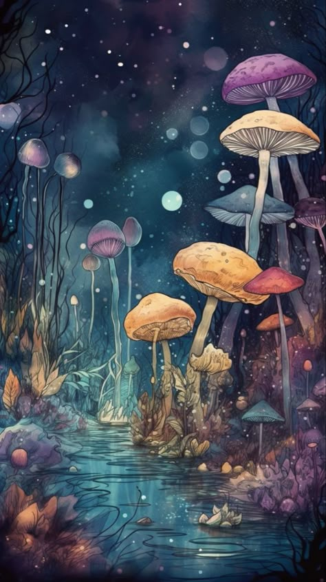 Ethereal mushroom space illustration Be More Active, Space Illustration, 1 Image, Square, Art