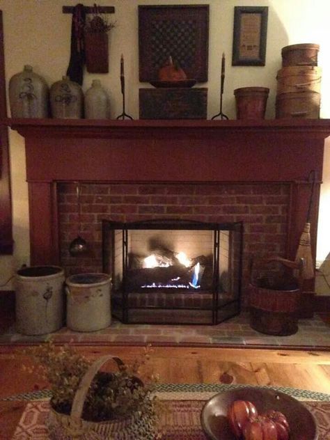 1000+ ideas about Colonial Decorating on Pinterest | Colonial ... Primitive Fireplace Mantle, Fireplace Mantels Ideas, Primitive Fireplace, Primitive Living Room, Primative Decor, Vintage Fireplace, Apartment Decoration, Fire Places, Primitive Homes