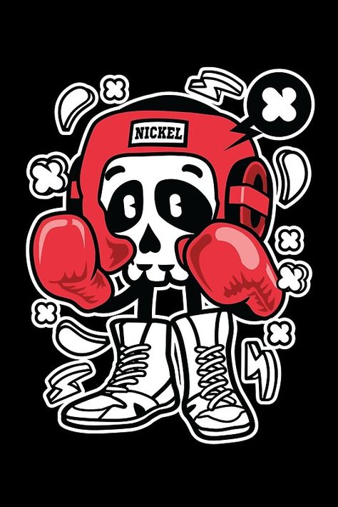 Boxing Skull Cartoon Character - Funny sportive for people who love the sport of boxing! (black). Boxing Sketch, Boxing Character, Boxing Cartoon, Boxing Logo, Graffiti Collage, Skull Cartoon, Tattoo Lettering Alphabet, Hip Hop Wallpaper, Dog Logo Design