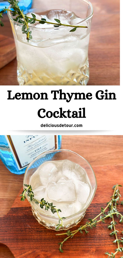 This Lemon Thyme Gin Cocktail is perfect for serving at your next dinner party or for a party of one (no judgement here!) when you are craving a light refreshing drink with a little extra something! This recipe is inspired by memories of hot summer days, chilling on the deck in the back yard with friends. The best part is, it’s easy to whip up this drink any time of year. Whether it be January, September, or June, you can make this sweet and tart boozy drink in just minutes. Thyme Drinks, Thyme Gin Cocktail, Lemon Thyme Recipes, Gin Drink Recipes, Thyme Simple Syrup, Bees Knees Cocktail, Simple Syrup Cocktails, Light Cocktails, Thyme Recipes