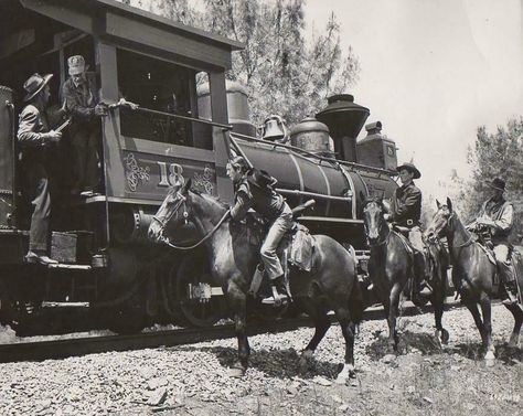 Train Robbery Movie Still The Great Missouri Raid, James Bros,1951 Western Train Robbery, Train Robbery Wild West, Train Robbery, The Great Train Robbery, Vintage Horse, Wild West, Missouri, Cowboy, Horses