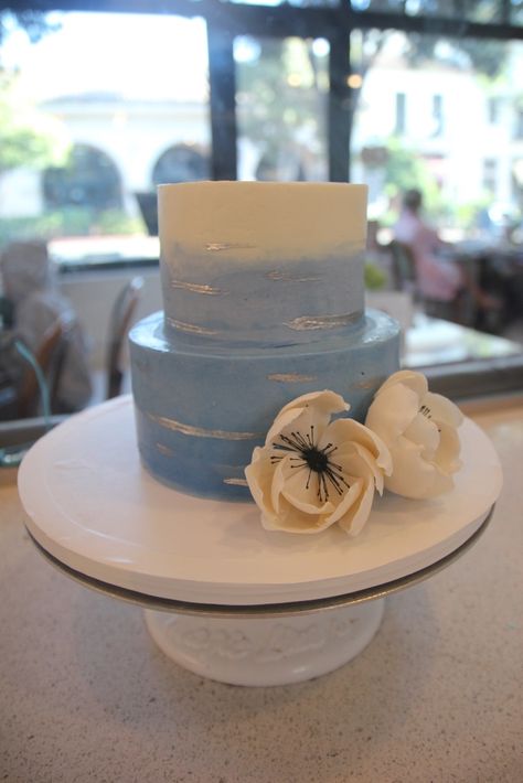 Light Blue 2 Tier Cake, Ombre Blue Cake, Hombre Cake, Ombre Cakes, Gluten Free Wedding, Dreamy Ocean, Heart Cakes, Ombre Cake, Floral Wedding Cakes