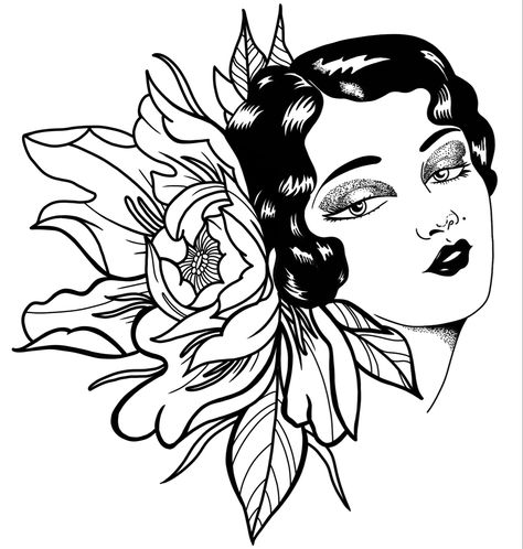 Black and white Flapper Girl by Fearnstattoos Tattoo Design Flapper Tattoo, Girl Tattoo Design, Flowers Paintings, Glam Photoshoot, Flapper Girl, Tattoo Designs For Girls, Girl Tattoo, Watercolor Flowers Paintings, American Traditional