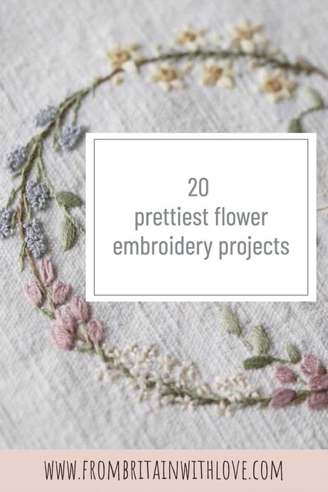 love this pretty flower embroidery kit on vintage french linen - just one of 20 pretty diy ideas including kits, tutorials, ideas and vintage upcycling ideas suitable for beginners upwards #embroidery #flowers Doodle Embroidery Ideas, Spring Embroidery Ideas, Freehand Embroidery Ideas, Cushion Embroidery Design Ideas, Hand Embroidery Patterns Free Printable Flowers, Flower Embroidery Pattern Free Templates, Small Flower Embroidery Designs, Embroidered Flowers Tutorial, How To Embroider Flowers