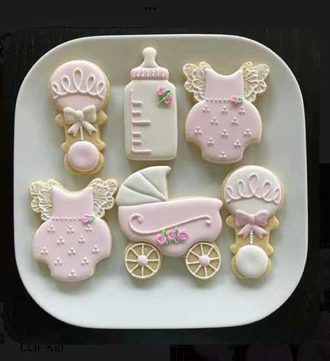 Baby Carriage Cookies Decorated, Baby Girl Shower Cookies Decorated, Cookies For Baby Shower Girl, Girl Baby Shower Cookies Decorated, Baby Girl Cookies For Showers, Baby Shower Baked Goods, Baby Girl Cookies Decorated, Baby Shower Sugar Cookies Girl, Elegant Baby Shower Cakes