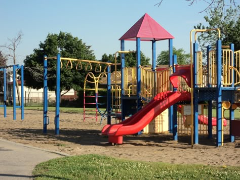 Small Playground Ideas, School Playground Aesthetic, Playground Reference, Park Playground Aesthetic, 90s Playground, Kidcore Playground, Playground Nostalgia, Abandoned Playground, Playground Aesthetic