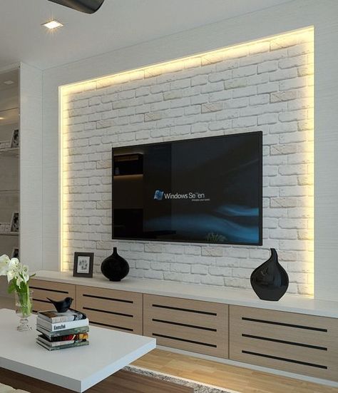 64 BEST TV WALL DESIGNS AND IDEAS Page 20 of 64 | Tv wall design, Tv wall decor, Tv wall cabinets Tv Kastenwanden, Tv Wall Cabinets, Shelf Decor Bedroom, Modern Tv Wall, Home Entertainment Centers, Decor Fireplace, Decor Ikea, Tv Wall Decor, Tv Wall Unit