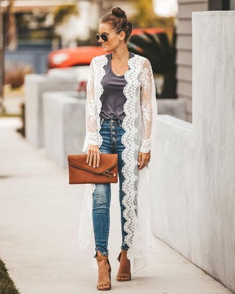 White Kimono Outfit Summer, White Kimono Outfit, Kimono Outfit Summer, Lace Cardigan Outfit, Lace Kimono Outfit, Summer Kimono Outfit, White Lace Cardigan, White Lace Kimono, Lace Duster