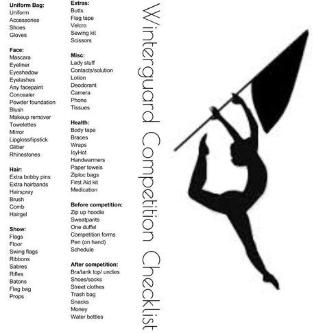 color guard checklist                                                                                                                                                      More Colorguard Bag Checklist, Color Guard Workouts, Color Guard Checklist, Color Guard Essentials, Color Guard Bag, Color Guard And Drumline Couples, Color Guard Bag Essentials, Winter Guard Show Ideas, Winterguard Show Ideas