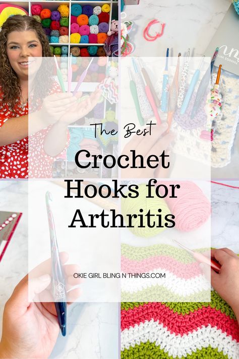 You may be wondering this exact question! In this post I go over my top 5 choices of ergonomic crochet hooks that can help solve the problem of crocheting with arthritis, carpal tunnel and even just wrist and joint pain. Okie Girl, Crochet Hook Holder, Ergonomic Crochet Hook, Red Heart Patterns, Crochet Classes, Loom Knitting Projects, Crochet Tips, Carpal Tunnel, Crochet Diy