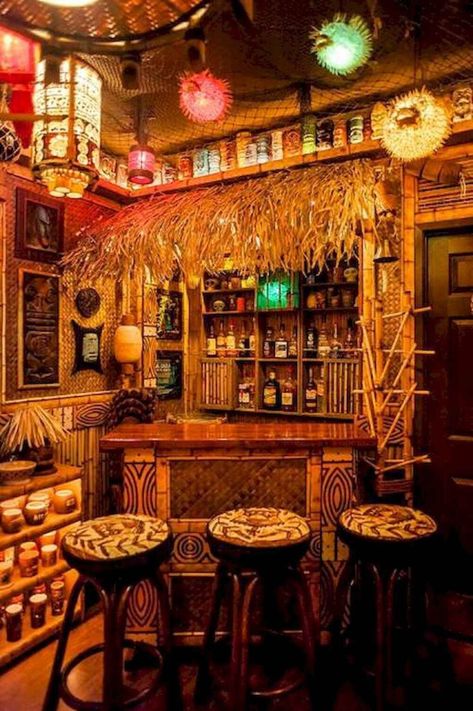 Bar Decorating Ideas, Margaritaville Bar, Tiki Bars Diy, Outdoor Tiki Bar, Mexican Bar, Bar Shed, Bar Ceilings, Tiki Decor, Tiki Bar Decor