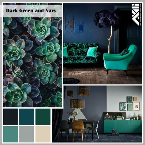 Green and navy blue interior design ideas Hunter Green And Blue Living Room, Navy Blue And Dark Green Bedroom, Navy Green Aesthetic, Dark Blue And Green Bedroom, Green Couch Blue Walls, Navy Blue And Green Bedroom, Navy And Green Bedroom, Blue Green Bedroom Ideas, Navy Blue Office Ideas