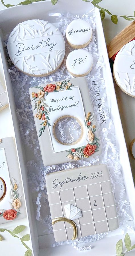 Cookies | Hartwork Cookie Co. Bridal Proposal Cookies, Wedding Anniversary Cookies Decorated, Anniversary Cookies Decorated, Wedding Anniversary Cookies, Boutique Cookies, Bridesmaid Cookies, Summer Proposal, Bachelorette Cookies, Engagement Cookies