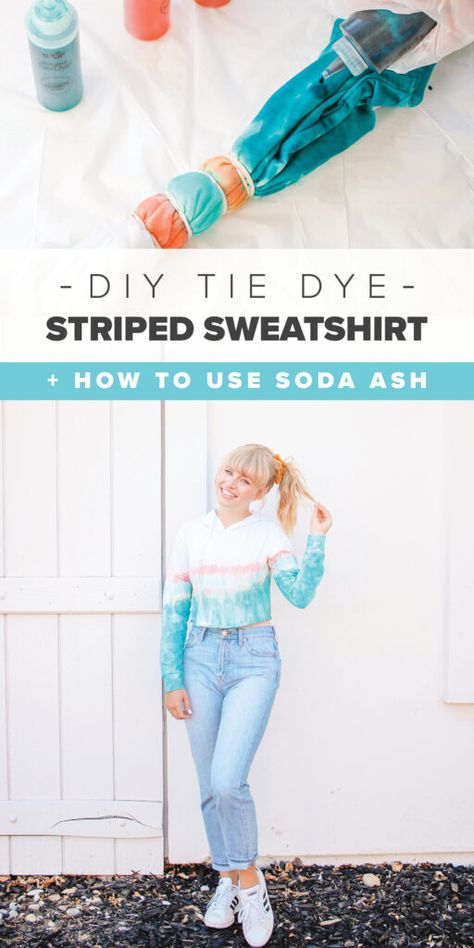 Learn how to tie dye a striped color blocked sweater! #diy #tiedye #howtotiedye #tiedyepatterns Tie Dye Lines Pattern, Tie Dye Patterns Stripes, Tie Dye Patterns Sweatshirt, How To Tie Tie Dye Shirts, Diy Tye Dye Sweatshirt, Tie Dye Colored Shirts, Tie Dye Color Ideas, Tie Dye Color Combinations Ideas, Diy Tie Dye Sweatshirt