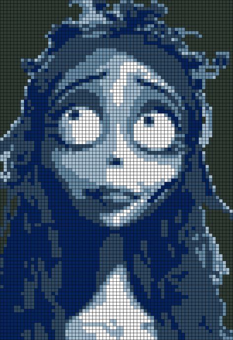 Tim Burton Perler Beads, Corpse Bride Pixel Art, Large Perler Bead Patterns, Nightmare Before Christmas Alpha Pattern, Corpse Bride Alpha Pattern, Alpha Patterns Nightmare Before Christmas, Marilyn Monroe Perler Beads, Disney Pixel Art, Disney Tapestry