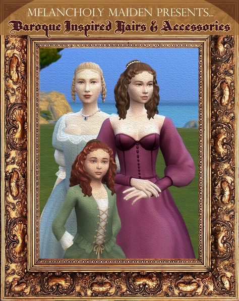 Baroque Hairs & Accessories: Part 1 | Melancholy Maiden on Patreon Sims 4 1600s Cc, Maxis Match Royal Cc, Baroque Sims 4 Cc, Sims 4 Cc Maxis Match Historical, Sims Baroque, Sims 4 1820s Cc, Sims 4 1880 Cc, Sims 4 Cc Patreon, Baroque Era