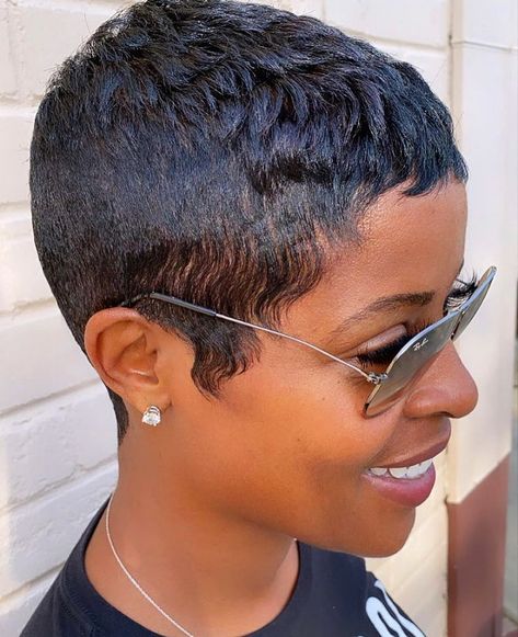 @thelivingroomhairlounge shared a photo on Instagram: “It’s the no effort pixie for me! Summer Pixie 2020 by: Stephanie @livingstephanie1025 • • • #afrohaircom #shorthairdontcare…” • Dec 19, 2020 at 12:14pm UTC Short Relaxed Hairstyles, Black Hair Short Cuts, Short Sassy Haircuts, Short Hair Images, Natural Hair Short Cuts, Short Hair Pixie Cuts, Short Sassy Hair, Super Short Hair, Edgy Short Hair