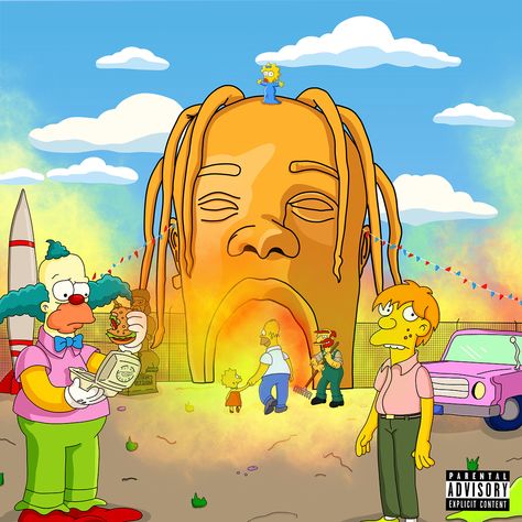 Liam Ayson on Instagram: “My Simpsons version of @travisscott #astroworld cover! Drawn using procreate on iPad. 🎢🎡🎠 - - - - - #travisscott #astroworldcover…” Rap Album Covers, Travis Scott Wallpapers, Album Artwork Cover Art, Travis Scott Astroworld, Bedroom Wall Collage, Simpsons Art, Dope Cartoon Art, Album Cover Art, Diy Art Painting