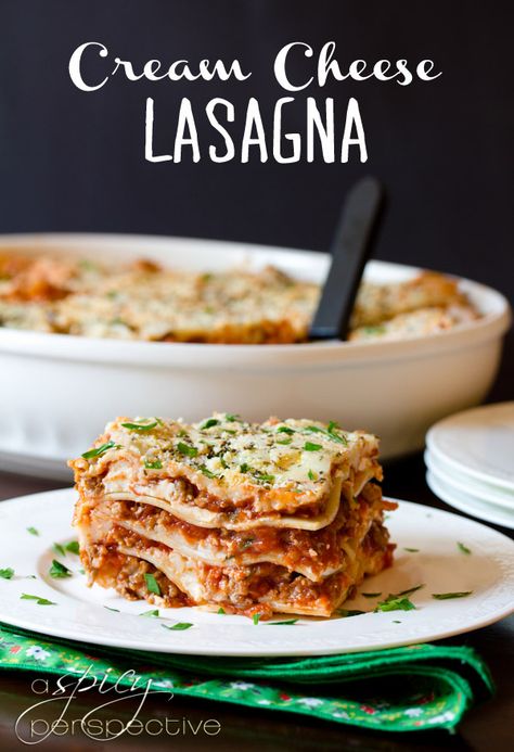 Sausage Lasagna with Cream Cheese | ASpicyPerspective.com #Lasagna #Pasta Lasagna With Cream Cheese, Cream Cheese Lasagna, Best Lasagna Recipe, Sausage Lasagna, Italian Sausage Recipes, Cheese Lasagna, A Spicy Perspective, Homemade Lasagna, Homemade Sausage