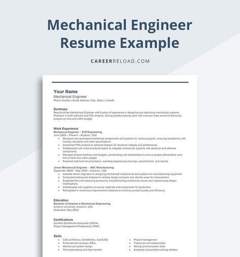 Mechanical Engineer Resume Example That Helps You Standout Mechanical Engineer Resume, Engineer Resume, Engineering Resume, Free Resume Template Download, Cv Examples, Professional Cv, Downloadable Resume Template, Resume Template Free, Resume Examples