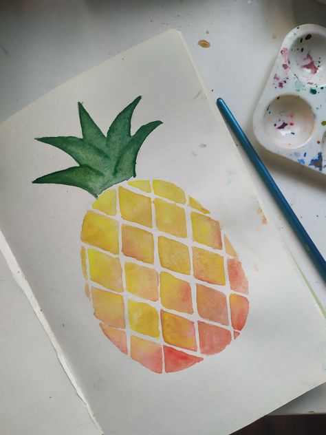 Easy Pineapple Painting, Asthetic Paintings Canvases, Asthetic Paintings, Watercolor Quotes, Pineapple Watercolor, Pineapple Painting, Painting Gifts, Easter Paintings, Thumb Print