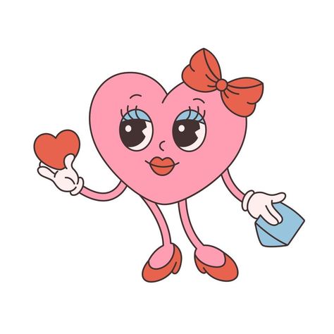 Vintage Cartoon Aesthetic, Heart Character, Cartoon Heart, Heart Vintage, Retro Cartoon, Retro Cartoons, Vintage Cartoon, Motion Graphics, Vintage 70s