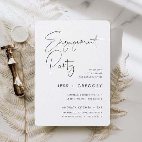 Minimalist Engagement Party, Small Engagement Party, Outdoor Engagement Party, White Engagement Party, Backyard Engagement Parties, Typography Minimal, Engagement Party Diy, Engagement Party Themes, Engagement Party Planning