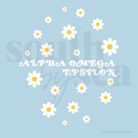 ✰ South By Sea @southbyseacollege ✰ Alpha Omega Epsilon | AOE | Daisies | Floral | 111309 | South By Sea | Greek Tee Shirts | Custom Apparel Design | Custom Greek Apparel | Sorority Shirts | Sorority Graphics | Sorority Tanks | Sorority Shirt Designs Axo Canvas, Flower Power Theme, Sigma Alpha Omega, Alpha Omega Epsilon, Trendy Merch, Sorority Graphics, Recruitment Themes, Greek Week, Sorority Merchandise