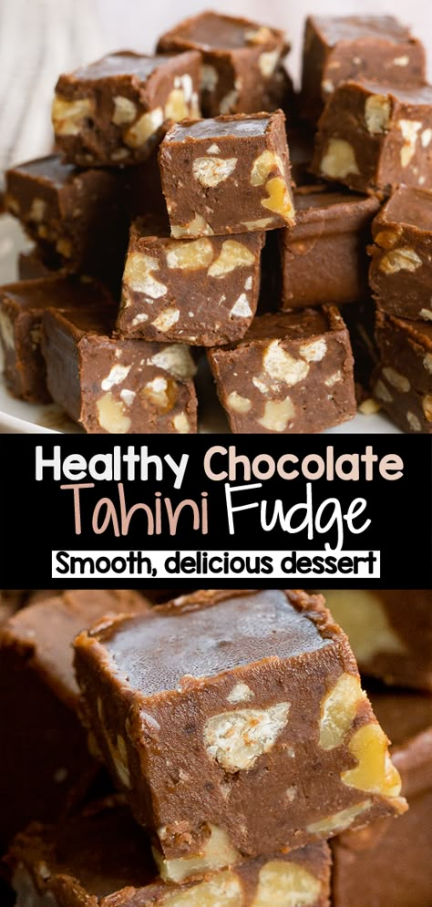 Tahini Fudge, No Bake Chocolate Desserts, Chocolate Tahini, Healthy Chocolate Desserts, Healthy Chocolate Recipes, Chocolate Covered Katie, Fudge Ingredients, Vegan Candies, Chocolate Mug Cakes