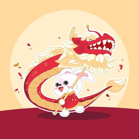 Vector vector rabbit imlek hand drawn ch... | Premium Vector #Freepik #vector #playing #chinese #illustration #dragon Chinese New Year Illustration, New Year's Drawings, Chinese Illustration, New Year Illustration, Dragon Year, Chinese Year, Psd Icon, Chinese Dragon, Psd Files