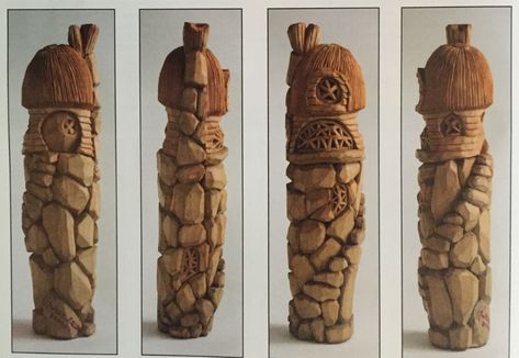 Carve A Gnome Village - Part 1 | Carving Magazine Whittling Gnomes, Gnome Carving, Wood Cravings, Whittling Patterns, Gnome Village, Rules Of Composition, Gnome Home, Roof Edge, Thatched House