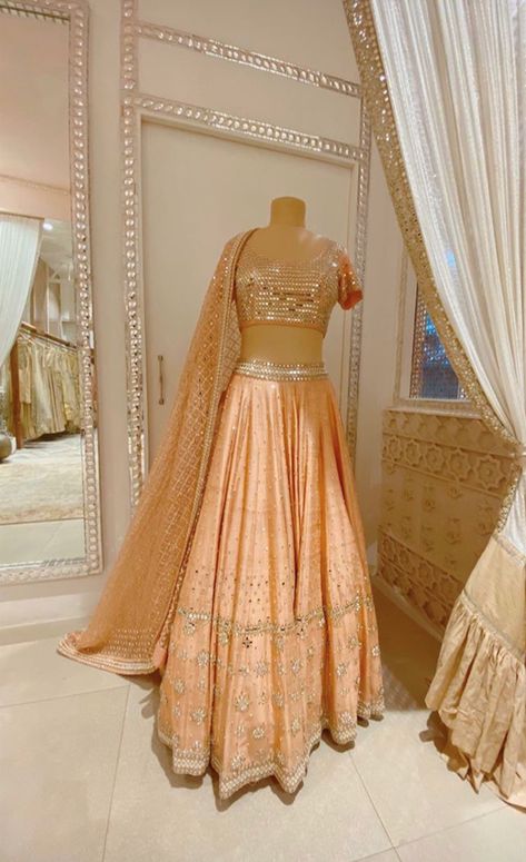 Light Orange Lehenga, Abhinav Mishra, Orange Lehenga, Lehenga Design, Engagement Dresses, Indian Clothes, Lehenga Designs, Shades Of Orange, Orange Dress