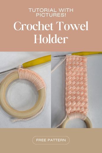 A crochet towel holder (sometimes called towel toppers) are such a cute new way to hold your towel in place in your kitchen! Just put them over the bar on your oven, dishwasher or refrigerator and feed your towel through Crochet Kitchen Towel Holder Ring, Crocheted Kitchen Towel Holders, Crochet Towel Rings, Free Crochet Towel Holder Pattern, Crochet Towel Holder Pattern, Diy Kitchen Towel Holder, Crochet Towel Holder Free Pattern Simple, Crochet Towel Holder Free Pattern, Crochet Kitchen Towel Holder