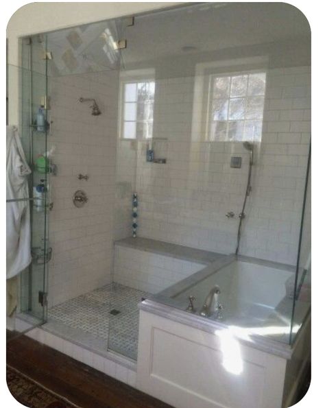 L Shaped Tub Shower Combo, Shower Connected To Bathtub, Low Tub Shower Combo, Corner Bath Shower Combo, Corner Shower With Tub, Bathroom Remodel Corner Tub, Wet Room With Built In Tub, Large Corner Shower Ideas, Bathtub Inside Shower Walk In