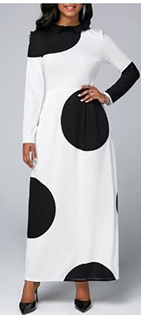 Mishono Ya Vitambaa Magauni, Long Sleeve White Maxi Dress, Best Maxi Dresses, Dots Dress, Dot Print Dress, Dress With Shawl, Fashion Dresses Online, White Maxi Dress, Trendy Fashion Outfits