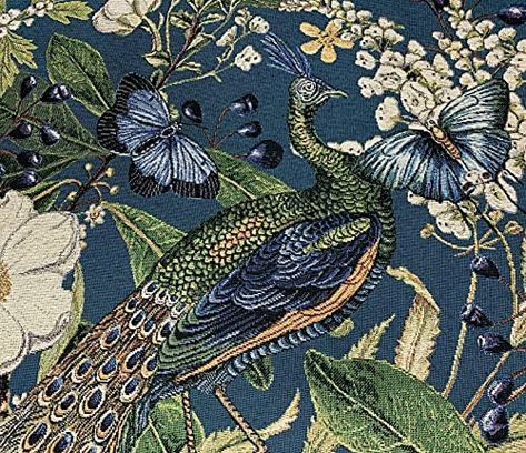 Botanical Tapestry, Peacock Fabric, Teal Butterfly, Peacock Butterfly, Birds Pattern, Peacock Bird, Tapestry Fabric, Sewing Material, Fabric Birds