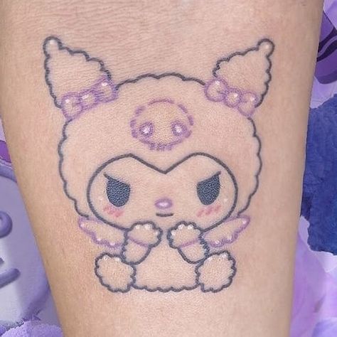 Kuromi Tattoo Outline, Cute Sanrio Tattoos, Kuromi Tattoo Ideas, My Melody And Kuromi Tattoo, Sanrio Tattoo Ideas, Cutesy Tattoos, Kuromi Tattoo, Sanrio Tattoos, Kawaii Tattoos