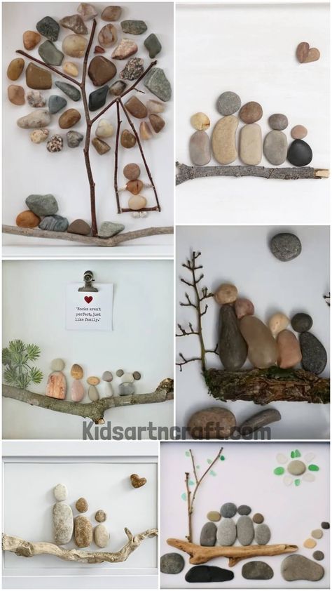 Pebble People Art Ideas for Kids Simple Rock Art Ideas, Creative Stone Art, Pebble And Shell Art Ideas, Engraving Craft Ideas, Rock And Pebble Art, Rocks And Shells Craft, Pebble Family Art, Mom Pebble Art, Stone Family Art