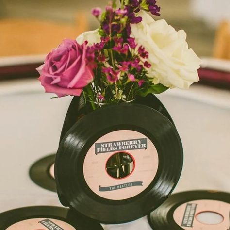 14 Musical Wedding Theme Ideas to Rock Your World - Brit + Co Music Centerpieces, Beatles Party, Music Themed Wedding, Music Wedding, 70s Party, Sock Hop, Class Reunion, Music Party, Glamorous Wedding