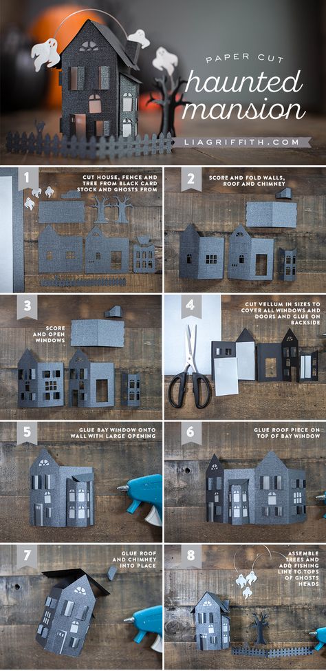 Paper Craft Haunted House www.LiaGriffith.com Gothic Printables, Hunted House, Japan Toys, Moldes Halloween, Cardboard Houses, Casa Halloween, Halloween Fest, Adornos Halloween, Cricut Halloween