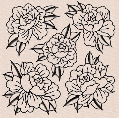 American Trad Peony, Traditional Flowers Tattoo Design, Trad Peony Tattoo, Traditional Peony Tattoo Design, Traditional Flower Flash, Traditional Tattoo Peony, American Traditional Peony Tattoo, American Traditional Floral Tattoo, Peony Tattoo Traditional