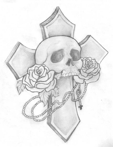 Skull roses Skull Roses Drawing, Cross And Skull Tattoo, Skull And Rose Drawing Simple, Skull With Roses Drawing Easy, Cross Tattoos Designs, Half Skull Half Rose Drawing, Skull And Rose Drawing, Cross Tattoo Ideas, Easy Skull Drawings